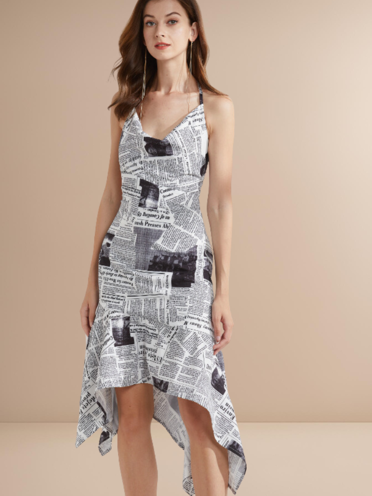 Newspaper Print Midi Dress