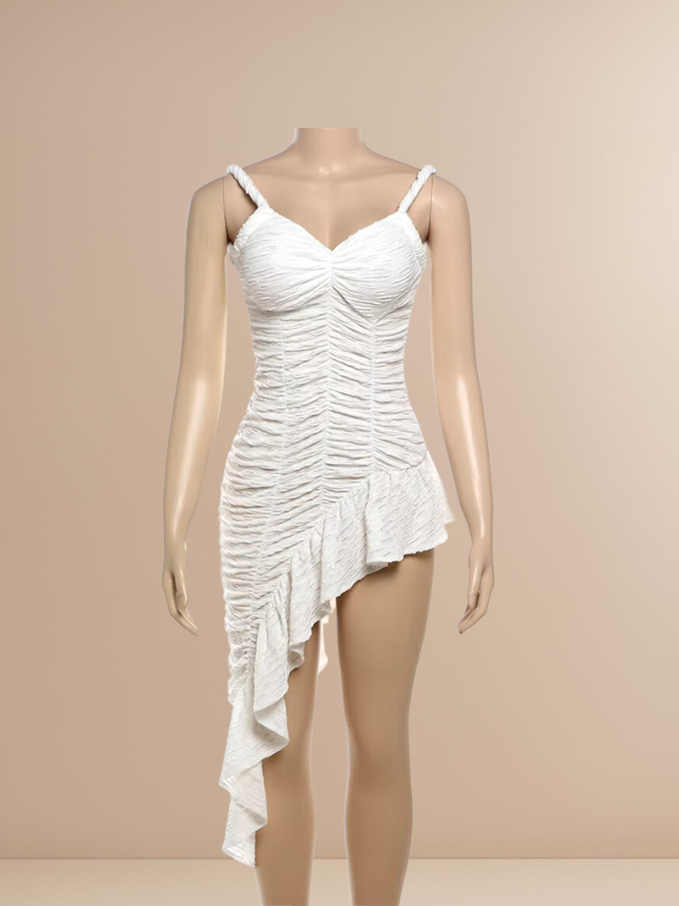 Asymmetrical Rolled Sleeve Tissue Dress