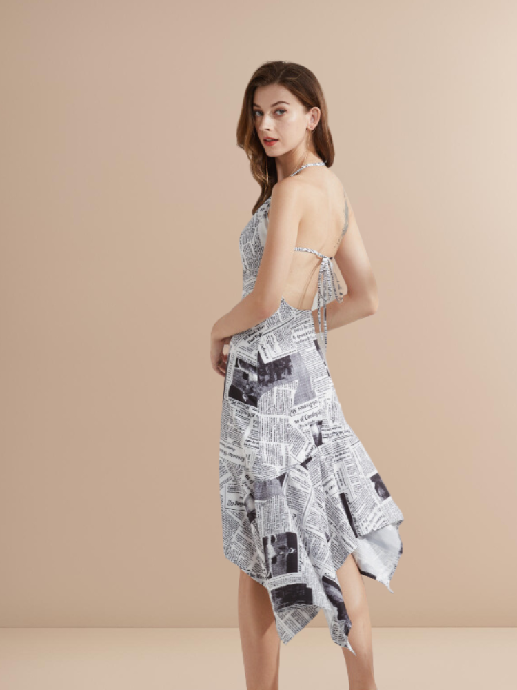 Newspaper Print Midi Dress